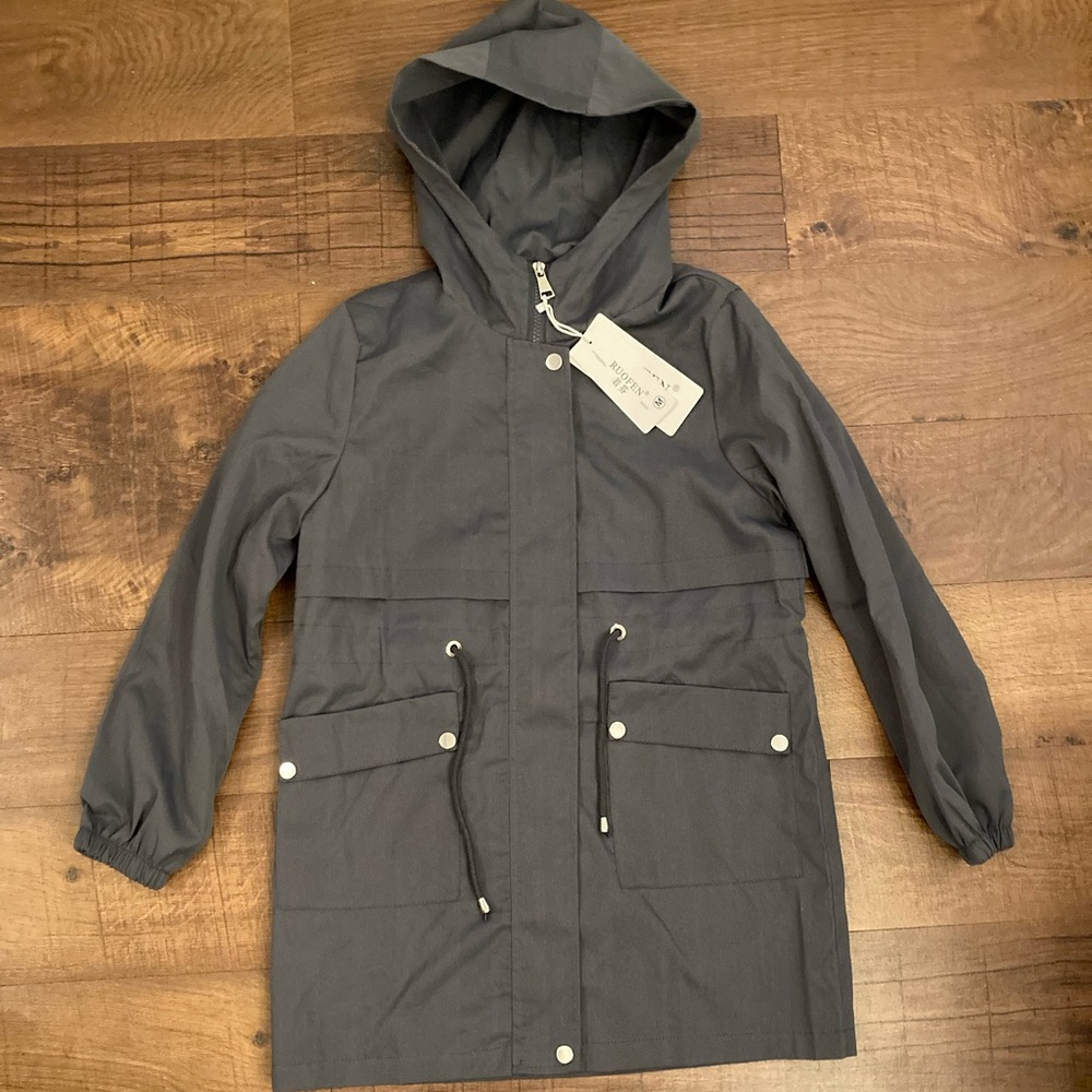NWT Anorak Jacket Hooded Utility Athleisure Lightweight Charcoal Gray Women’s M
